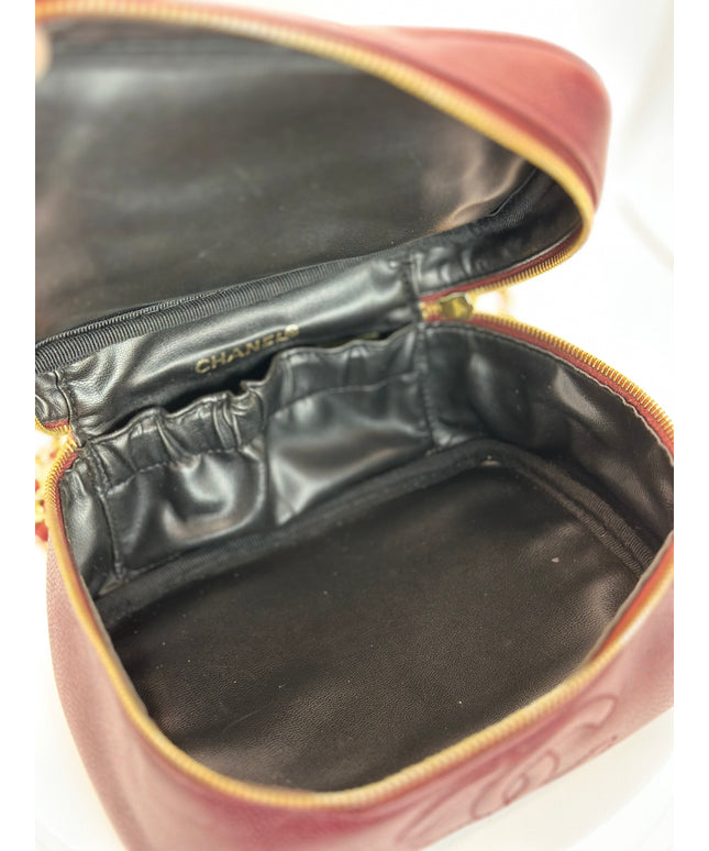 Chanel Burgandy caviar vanity with removable crossbody strap