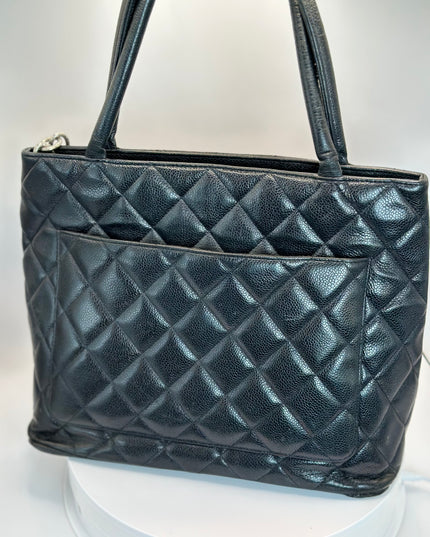 SOLD!! Chanel black caviar leather medallion tote