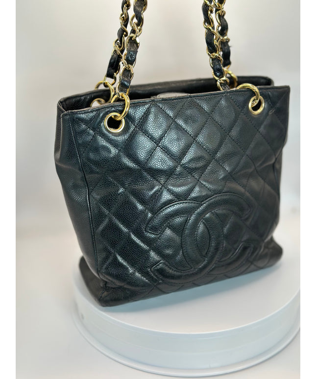 SOLD! Chanel black caviar Petite shopping Bag PST tote