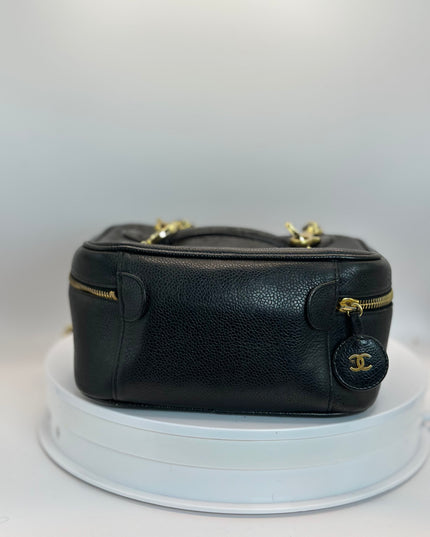 Authentic vintage Chanel black caviar top-handle vanity