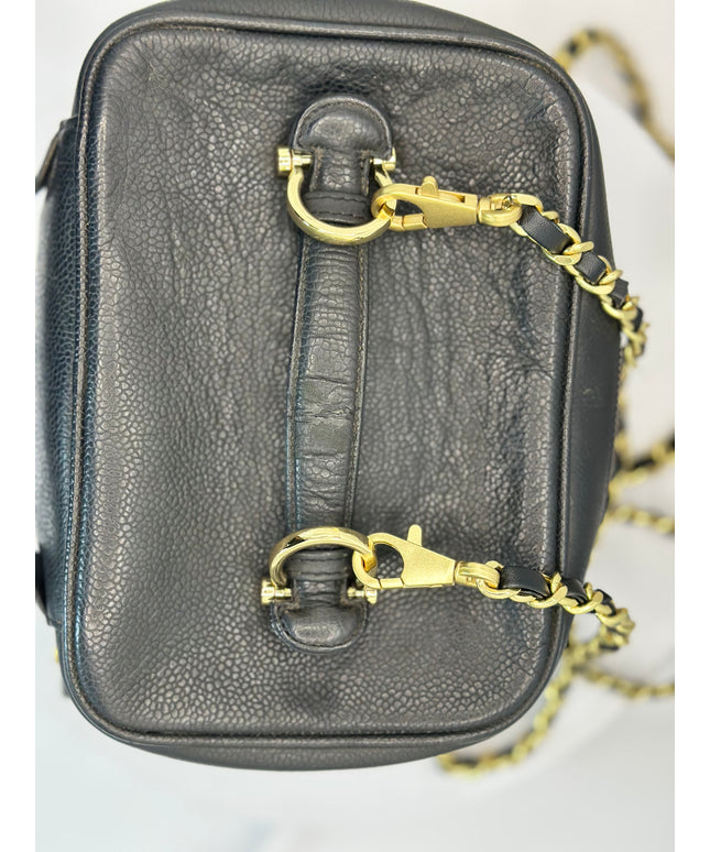 Authentic vintage Chanel black caviar top-handle vanity