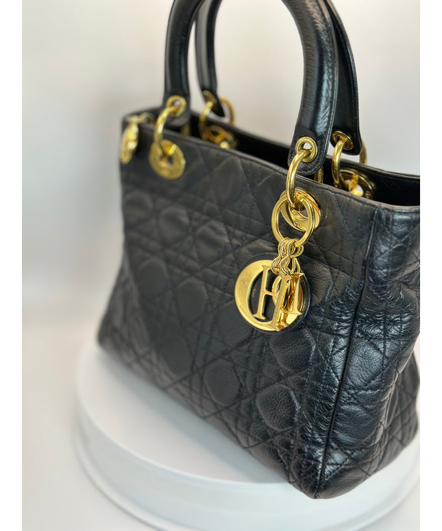 SOLD!! CHRISTIAN DIOR LEATHER LADY CANNAGE HANDBAG