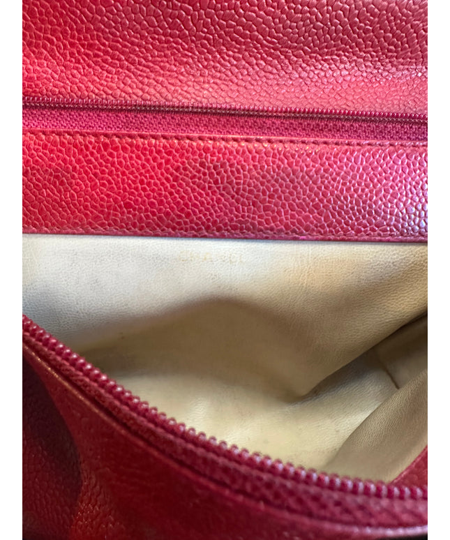 SOLD! Chanel red caviar flap crossbody bag with mirror