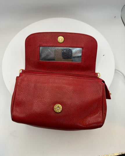 SOLD! Chanel red caviar flap crossbody bag with mirror