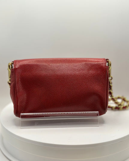 SOLD! Chanel red caviar flap crossbody bag with mirror