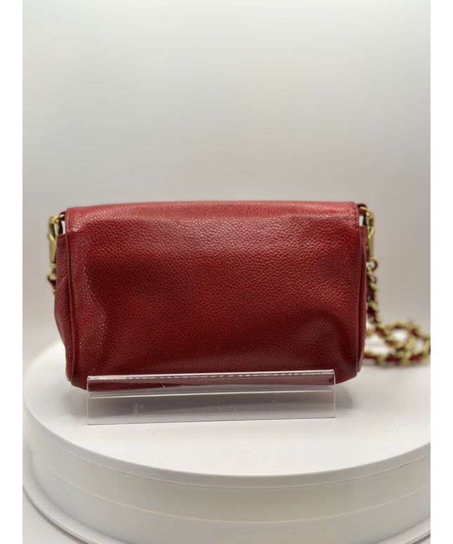 SOLD! Chanel red caviar flap crossbody bag with mirror