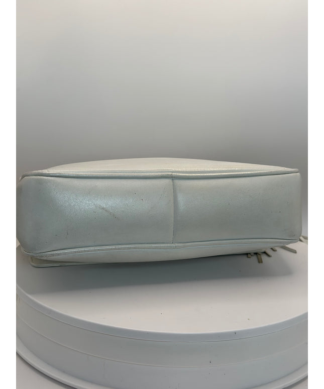 Chanel white calfskin leather flap camera crossbody bag with tassel
