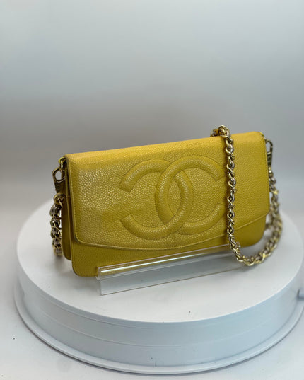 Chanel yellow caviar leather flap crossbody bag