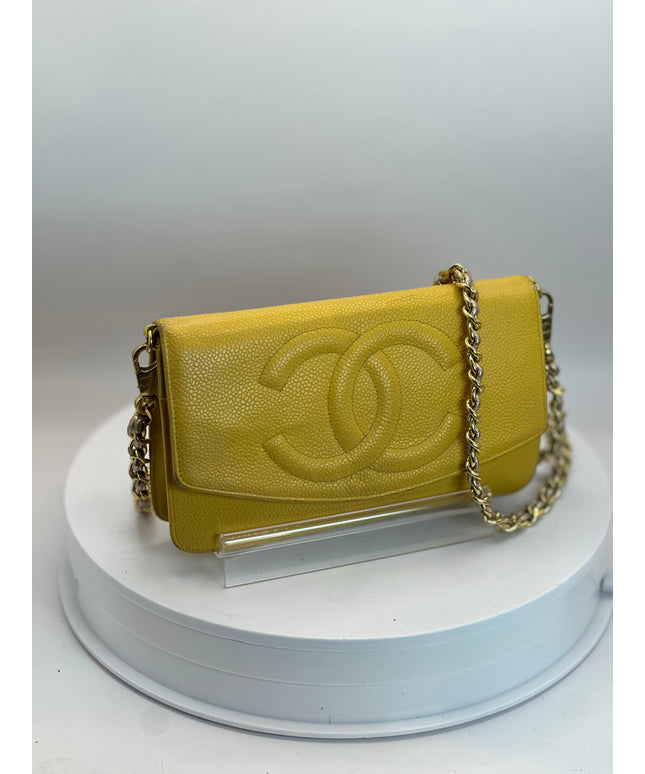 Sold!!  Chanel yellow caviar leather flap crossbody bag