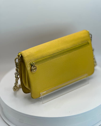 Chanel yellow caviar leather flap crossbody bag