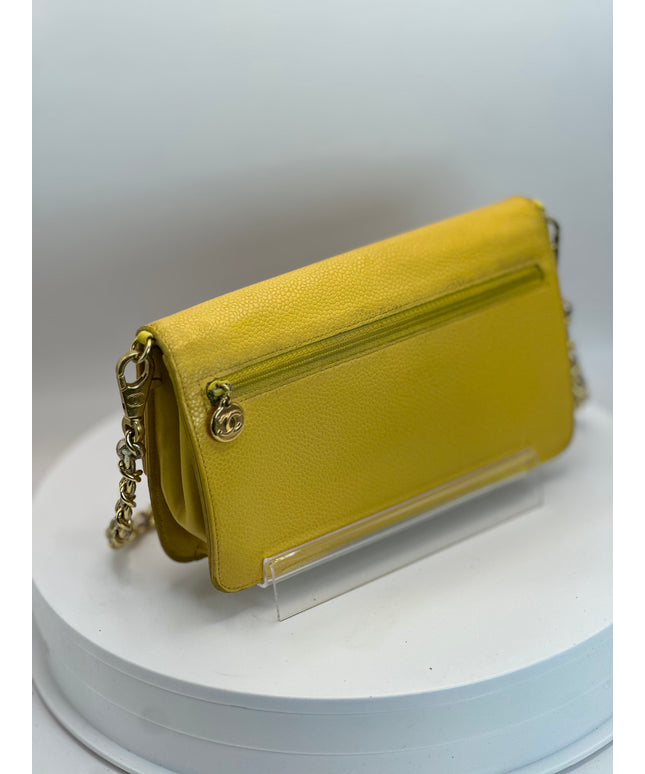 Sold!!  Chanel yellow caviar leather flap crossbody bag
