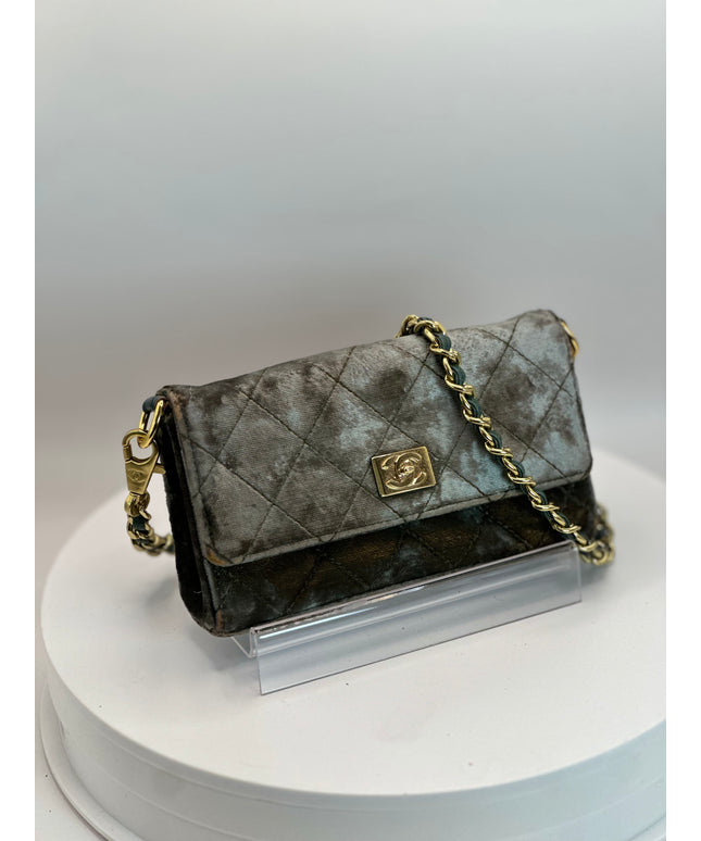 Sold!! Chanel blue velvet pouch with removable chain