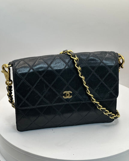 Sold!! Chanel black calfskin leather flap crossbody bag