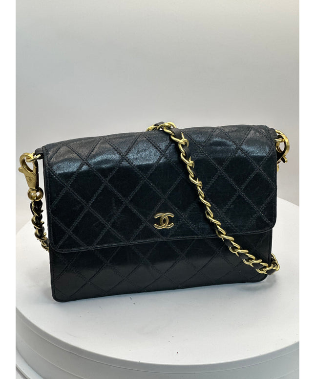 Sold!! Chanel black calfskin leather flap crossbody bag