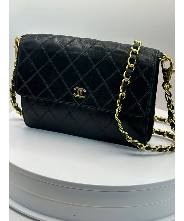 Sold!! Chanel black calfskin leather flap crossbody bag