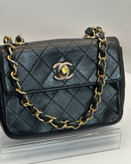 Sold!! Chanel black lambskin leather pouch crossbody bag with turnlock