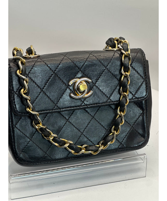 Sold!! Chanel black lambskin leather pouch crossbody bag with turnlock