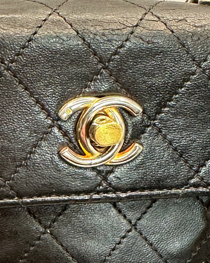 Sold!! Chanel black lambskin leather pouch crossbody bag with turnlock