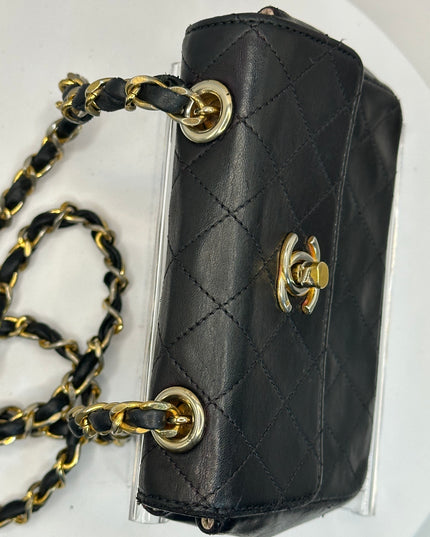 Sold!! Chanel black lambskin leather pouch crossbody bag with turnlock