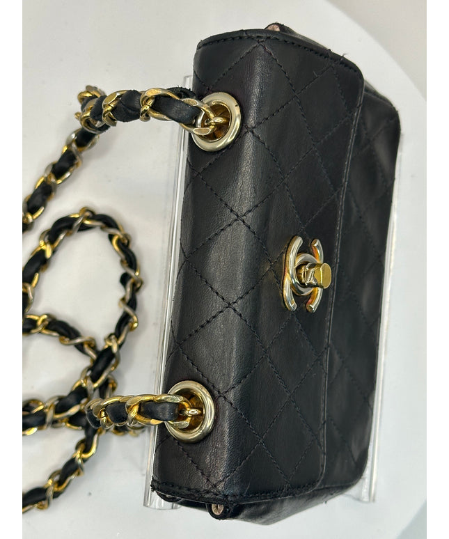 Sold!! Chanel black lambskin leather pouch crossbody bag with turnlock