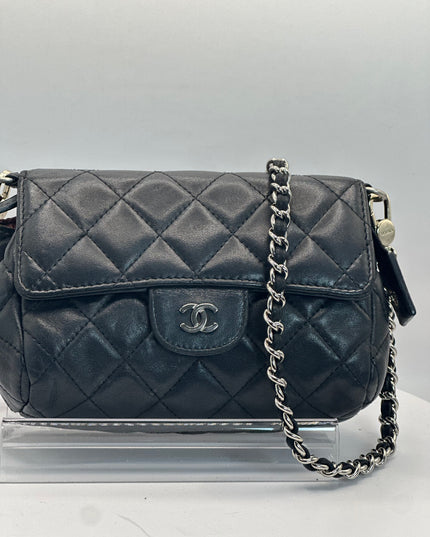 SOLD!! Chanel black quilted leather flap pouch with mirror crossbody