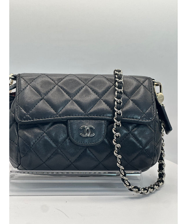 SOLD!! Chanel black quilted leather flap pouch with mirror crossbody