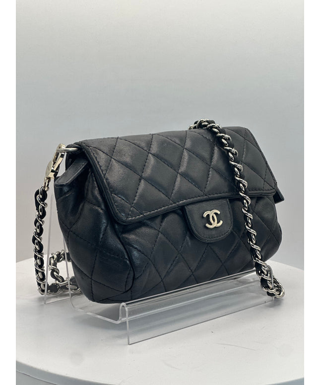 SOLD!! Chanel black quilted leather flap pouch with mirror crossbody