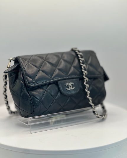 SOLD!! Chanel black quilted leather flap pouch with mirror crossbody