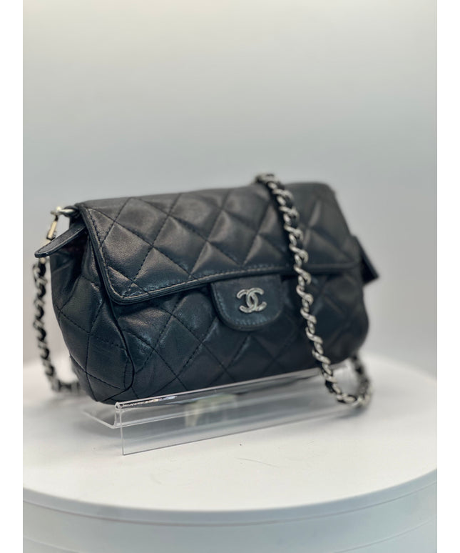 SOLD!! Chanel black quilted leather flap pouch with mirror crossbody
