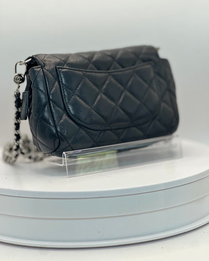 SOLD!! Chanel black quilted leather flap pouch with mirror crossbody