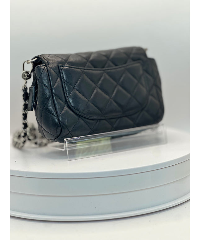 SOLD!! Chanel black quilted leather flap pouch with mirror crossbody