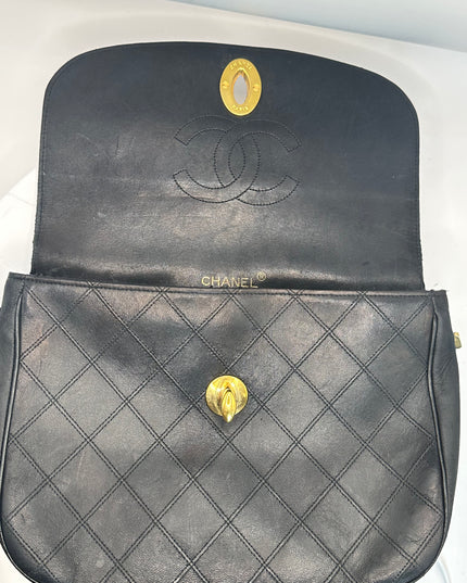 SOLD!! CHANEL black Decacoco Chain Lamb Skin 24K Gold turn lock crossbody bag