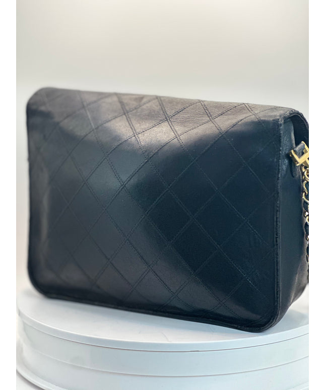 SOLD!! CHANEL black Decacoco Chain Lamb Skin 24K Gold turn lock crossbody bag