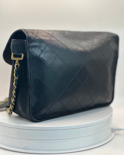 SOLD!! CHANEL black Decacoco Chain Lamb Skin 24K Gold turn lock crossbody bag