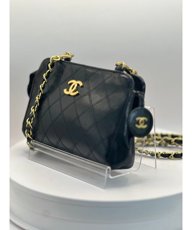 SOLD!! Chanel black quilted pouch crossbody bag
