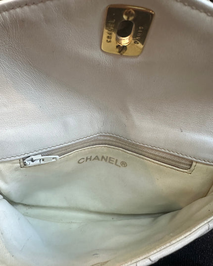 Chanel white quilted belt turn lock bag with crossbody strap