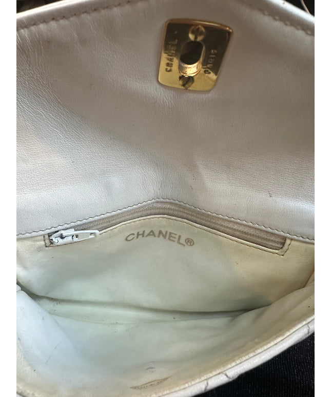 Chanel white quilted belt turn lock bag with crossbody strap