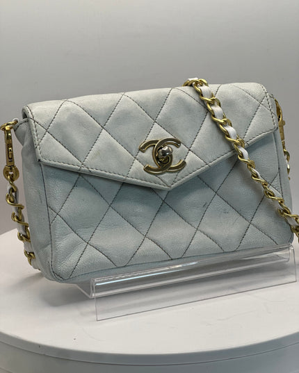 Chanel white quilted belt turn lock bag with crossbody strap