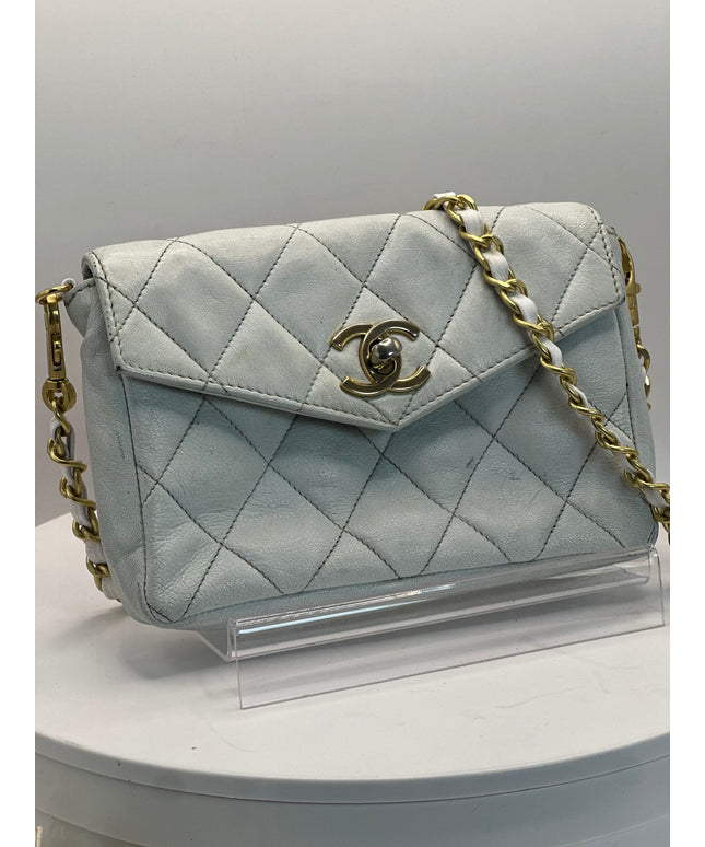 Chanel white quilted belt turn lock bag with crossbody strap