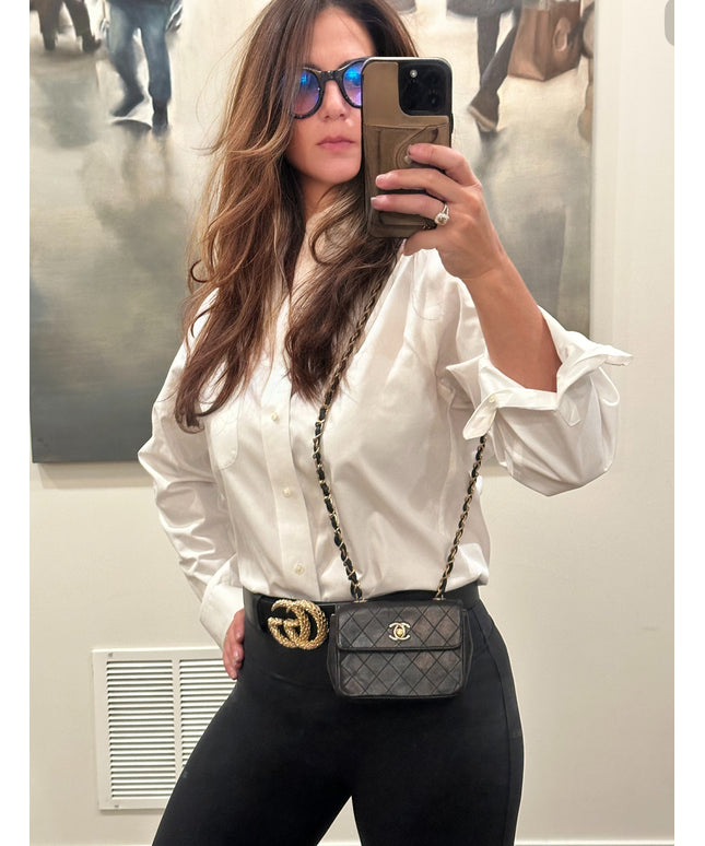 Sold!! Chanel black lambskin leather pouch crossbody bag with turnlock