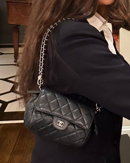 SOLD!! Chanel black quilted leather flap pouch with mirror crossbody