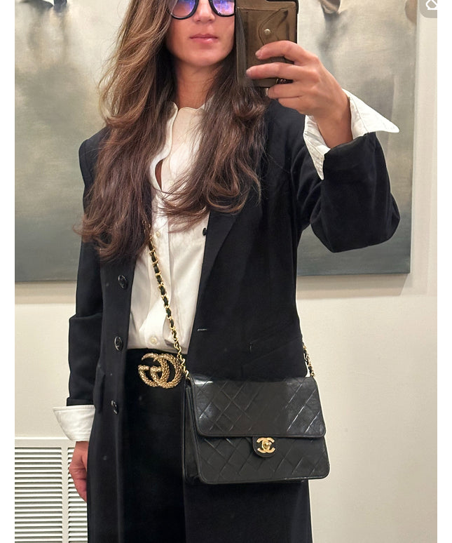 Sold!!  Chanel quilted black leather Flap crossbody with 24K turn lock and Chain