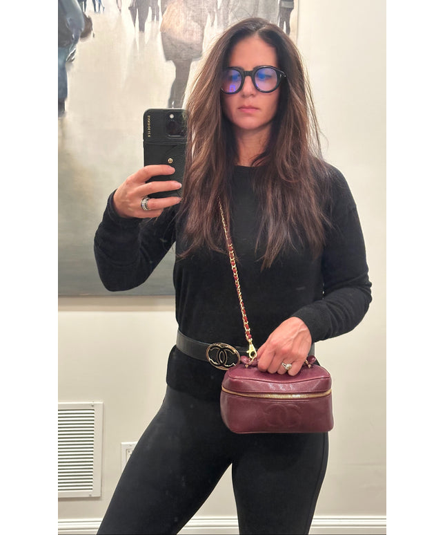 Chanel Burgandy caviar vanity with removable crossbody strap