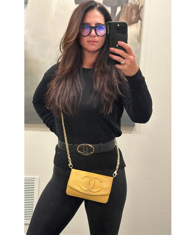 Sold!!  Chanel yellow caviar leather flap crossbody bag