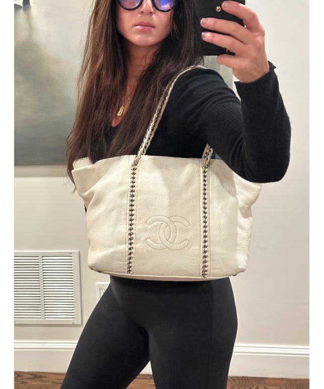 Sold!! CHANEL CC Mark Chain Tote Bag Leather