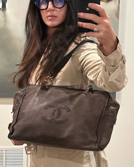 SOLD!! Chanel brown calfskin tote bag