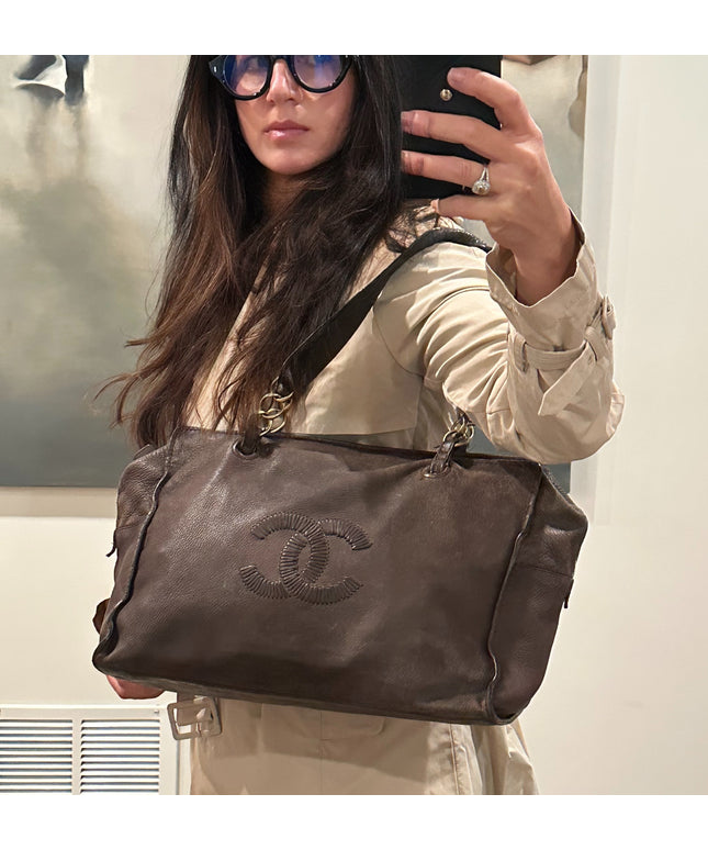 SOLD!! Chanel brown calfskin tote bag