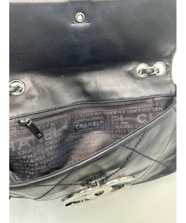 SOLD!! Chanel black calfskin quilted bag with large silver CC closure