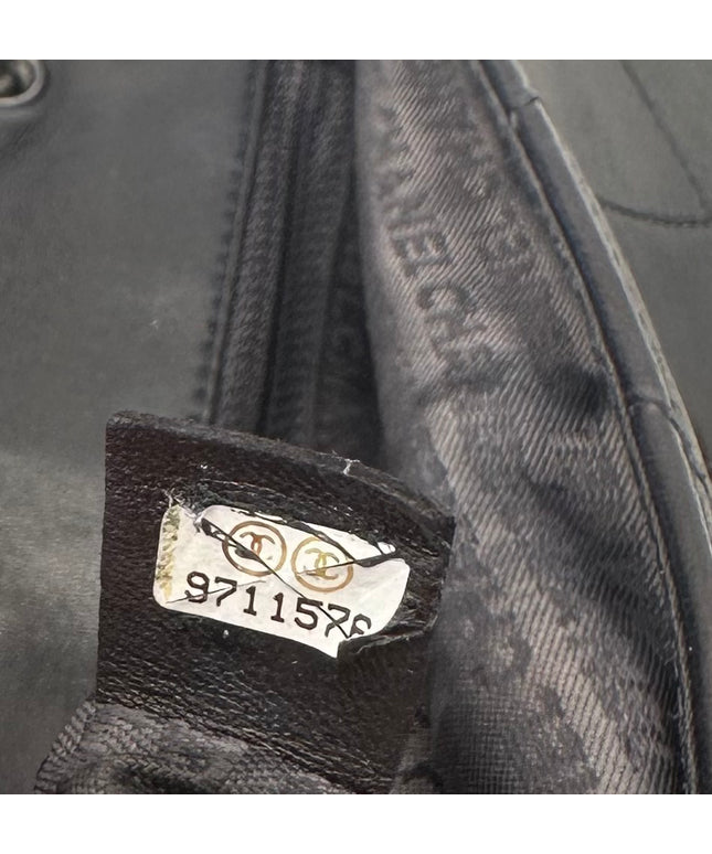 SOLD!! Chanel black calfskin quilted bag with large silver CC closure