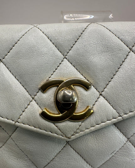 Chanel white quilted belt turn lock bag with crossbody strap